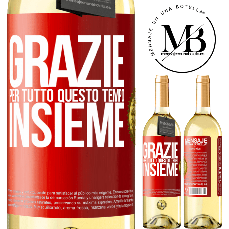 29,95 € Spedizione Gratuita | Vino bianco Edizione WHITE Grazie per tutto questo tempo insieme Etichetta Rossa. Etichetta personalizzabile Vino giovane Raccogliere 2023 Verdejo