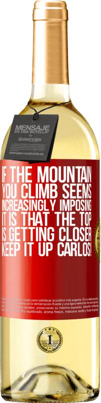 29,95 € | 白ワイン WHITEエディション あなたが登る山がますます印象的に思えるなら、それは頂上が近づいているということです。カルロスを続けてください！ 赤いタグ. カスタマイズ可能なラベル 若いワイン 収穫 2023 Verdejo