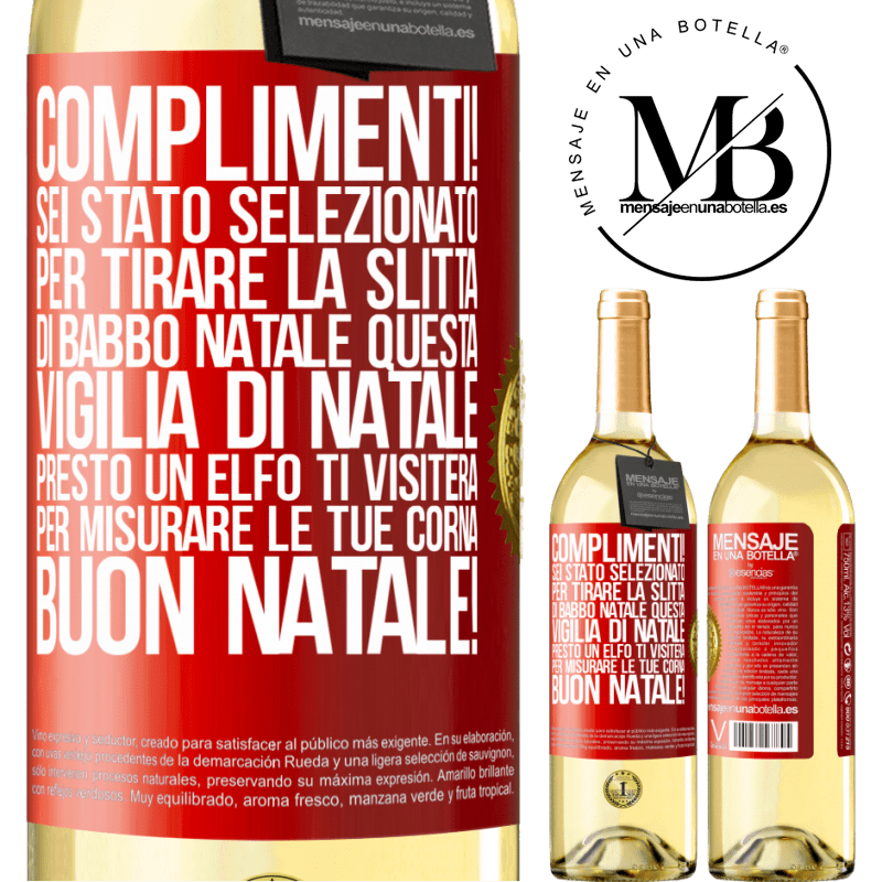 29,95 € Spedizione Gratuita | Vino bianco Edizione WHITE Complimenti! Sei stato selezionato per tirare la slitta di Babbo Natale questa vigilia di Natale. Presto un elfo ti visiterà Etichetta Rossa. Etichetta personalizzabile Vino giovane Raccogliere 2023 Verdejo