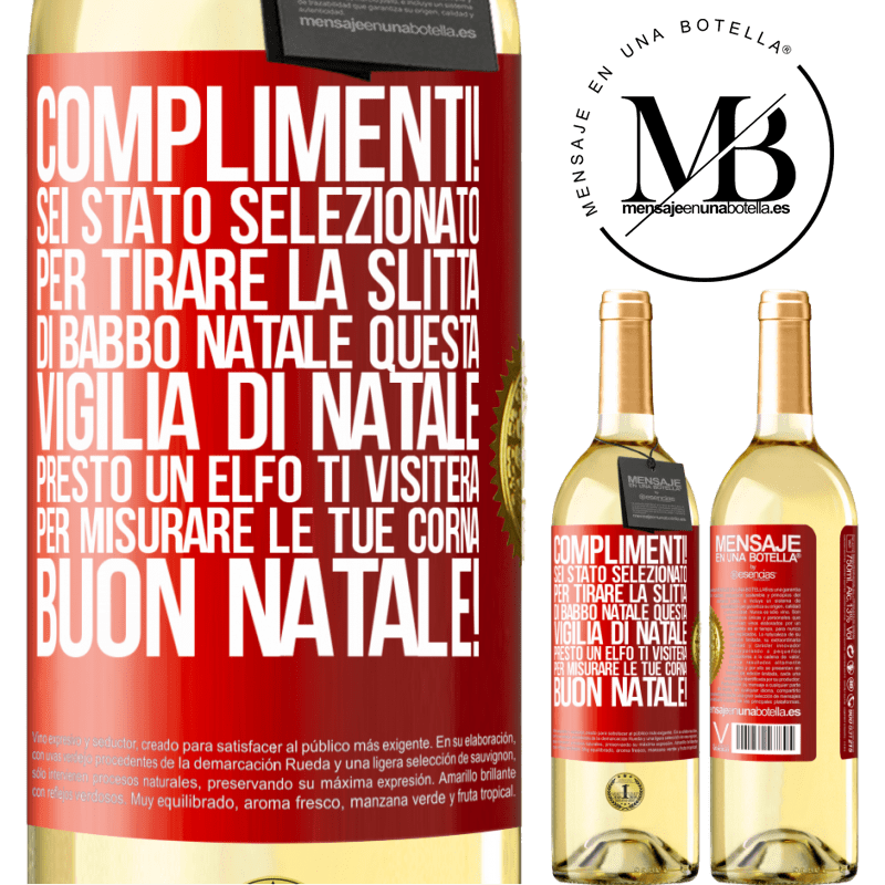 29,95 € Spedizione Gratuita | Vino bianco Edizione WHITE Complimenti! Sei stato selezionato per tirare la slitta di Babbo Natale questa vigilia di Natale. Presto un elfo ti visiterà Etichetta Rossa. Etichetta personalizzabile Vino giovane Raccogliere 2025 Verdejo