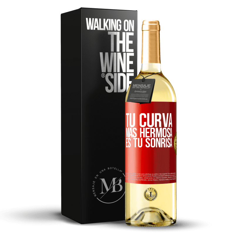 29,95 € Envío gratis | Vino Blanco Edición WHITE Tu curva más hermosa es tu sonrisa Etiqueta Roja. Etiqueta personalizable Vino joven Cosecha 2024 Verdejo