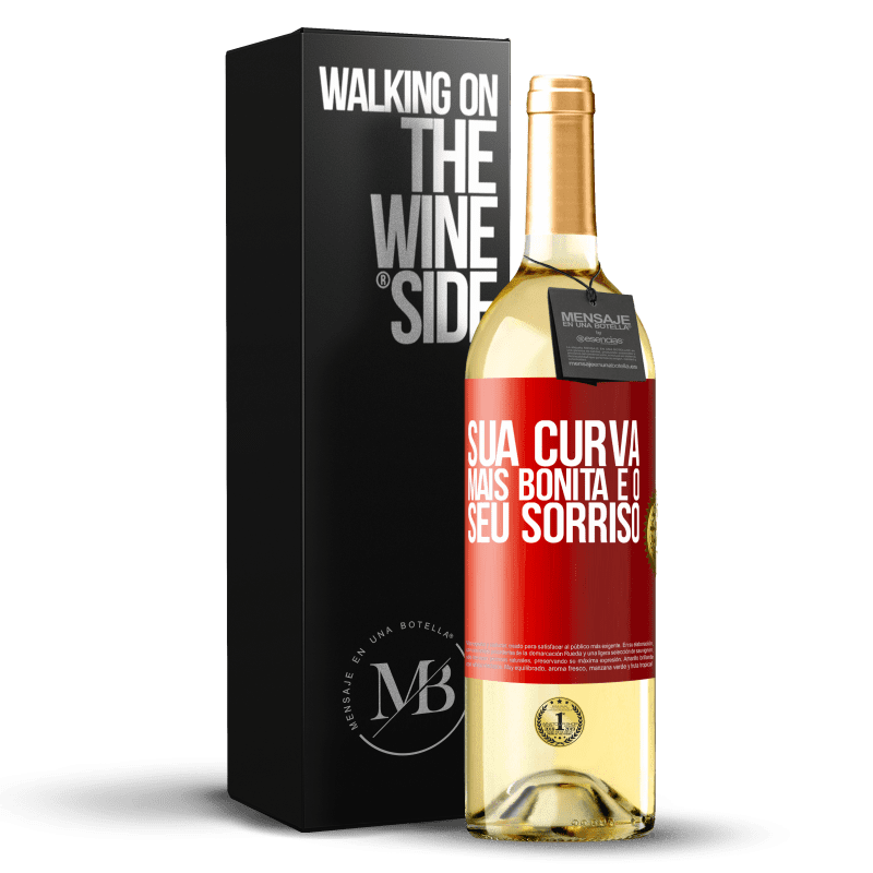 29,95 € Envio grátis | Vinho branco Edição WHITE Sua curva mais bonita é o seu sorriso Etiqueta Vermelha. Etiqueta personalizável Vinho jovem Colheita 2024 Verdejo