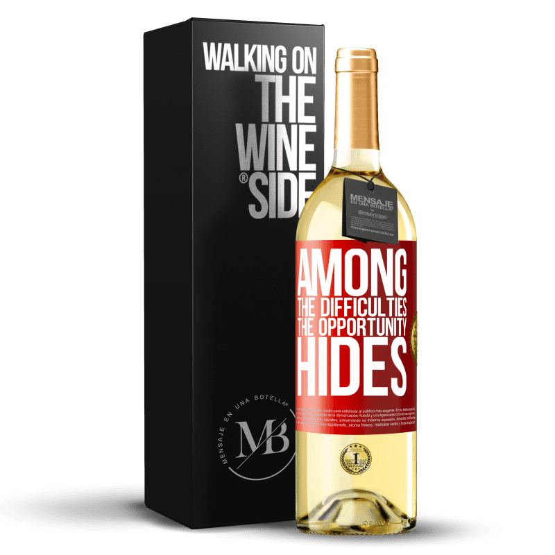 29,95 € Free Shipping | White Wine WHITE Edition Among the difficulties the opportunity hides Red Label. Customizable label Young wine Harvest 2022 Verdejo