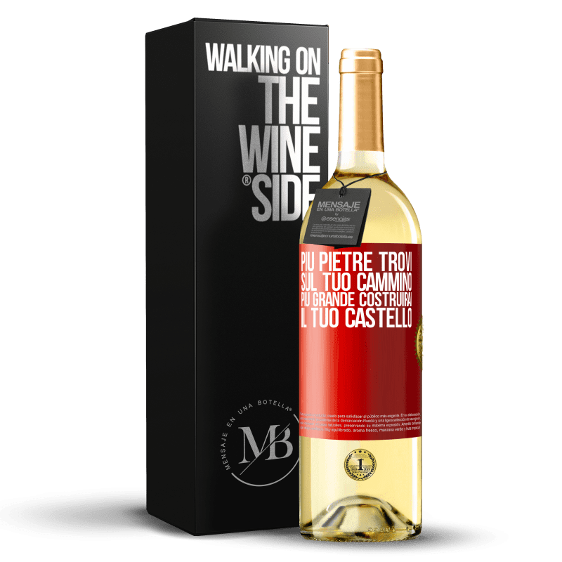 29,95 € Spedizione Gratuita | Vino bianco Edizione WHITE Più pietre trovi sul tuo cammino, più grande costruirai il tuo castello Etichetta Rossa. Etichetta personalizzabile Vino giovane Raccogliere 2024 Verdejo