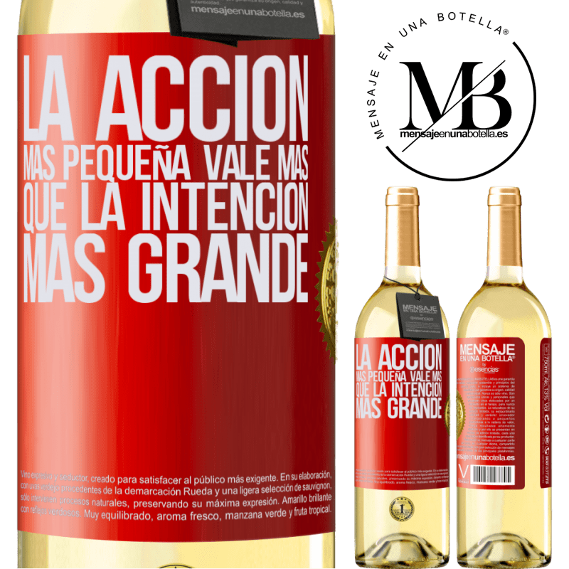 29,95 € Envío gratis | Vino Blanco Edición WHITE La acción más pequeña vale más que la intención más grande Etiqueta Roja. Etiqueta personalizable Vino joven Cosecha 2025 Verdejo