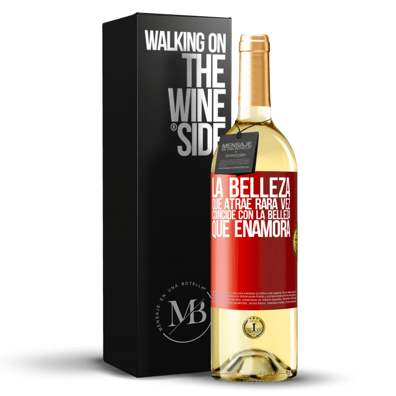 29,95 € Envío gratis | Vino Blanco Edición WHITE La belleza que atrae rara vez coincide con la belleza que enamora Etiqueta Roja. Etiqueta personalizable Vino joven Cosecha 2024 Verdejo