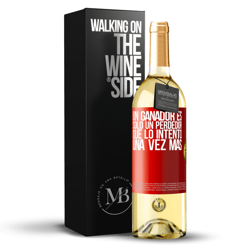 29,95 € Envío gratis | Vino Blanco Edición WHITE Un ganador es solo un perdedor que lo intentó una vez más Etiqueta Roja. Etiqueta personalizable Vino joven Cosecha 2024 Verdejo