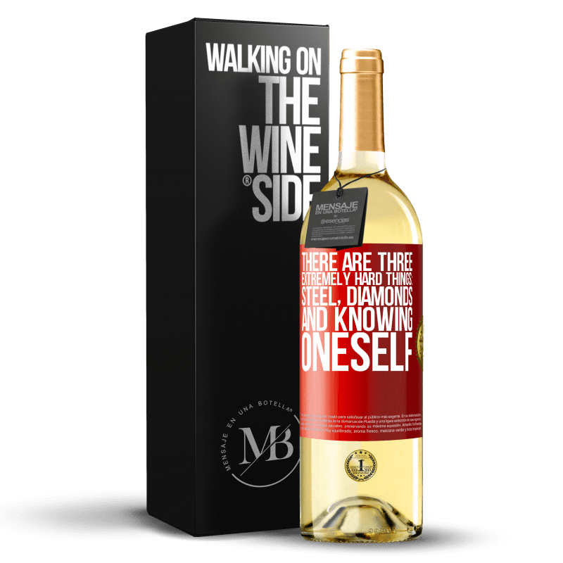 29,95 € Free Shipping | White Wine WHITE Edition There are three extremely hard things: steel, diamonds, and knowing oneself Red Label. Customizable label Young wine Harvest 2024 Verdejo