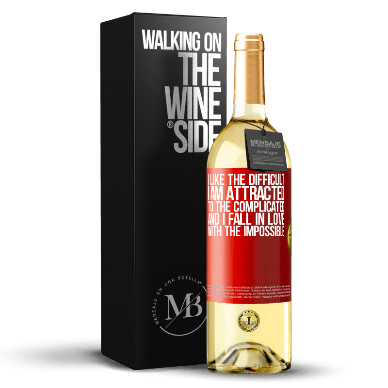29,95 € Free Shipping | White Wine WHITE Edition I like the difficult, I am attracted to the complicated, and I fall in love with the impossible Red Label. Customizable label Young wine Harvest 2023 Verdejo