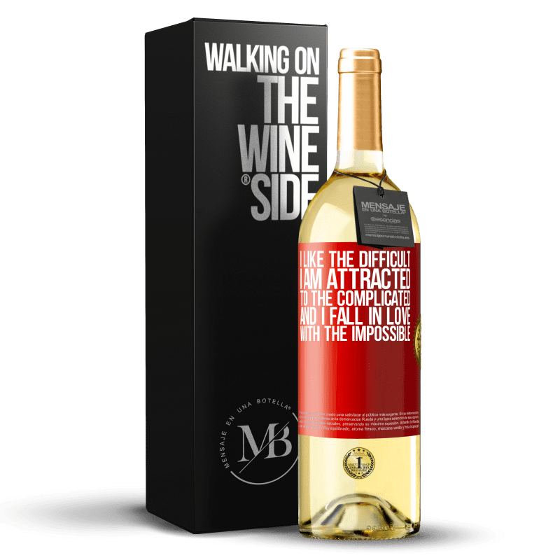 29,95 € Free Shipping | White Wine WHITE Edition I like the difficult, I am attracted to the complicated, and I fall in love with the impossible Red Label. Customizable label Young wine Harvest 2024 Verdejo