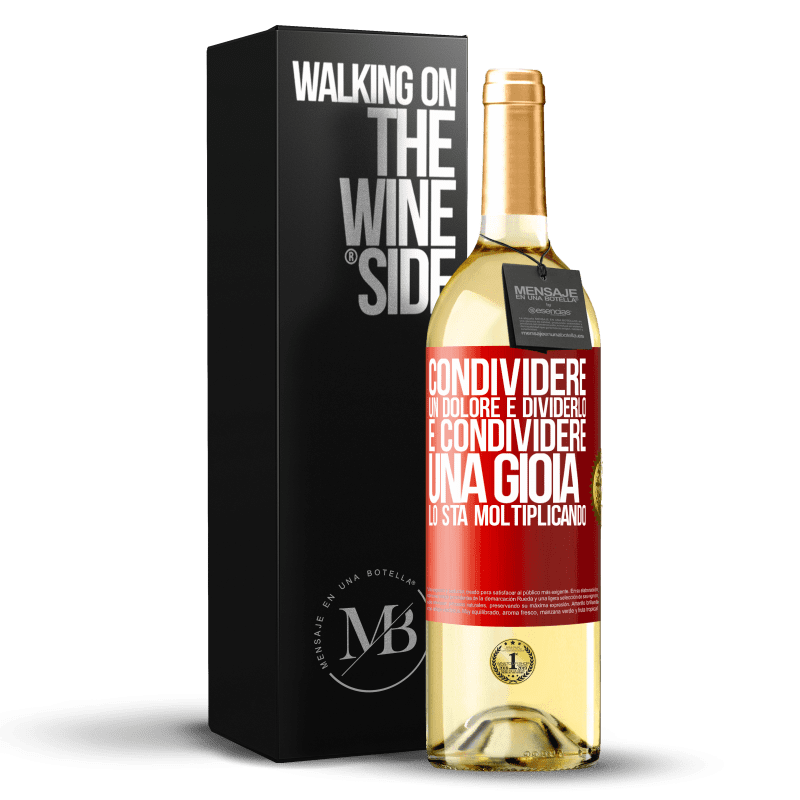 29,95 € Spedizione Gratuita | Vino bianco Edizione WHITE Condividere un dolore è dividerlo e condividere una gioia lo sta moltiplicando Etichetta Rossa. Etichetta personalizzabile Vino giovane Raccogliere 2024 Verdejo