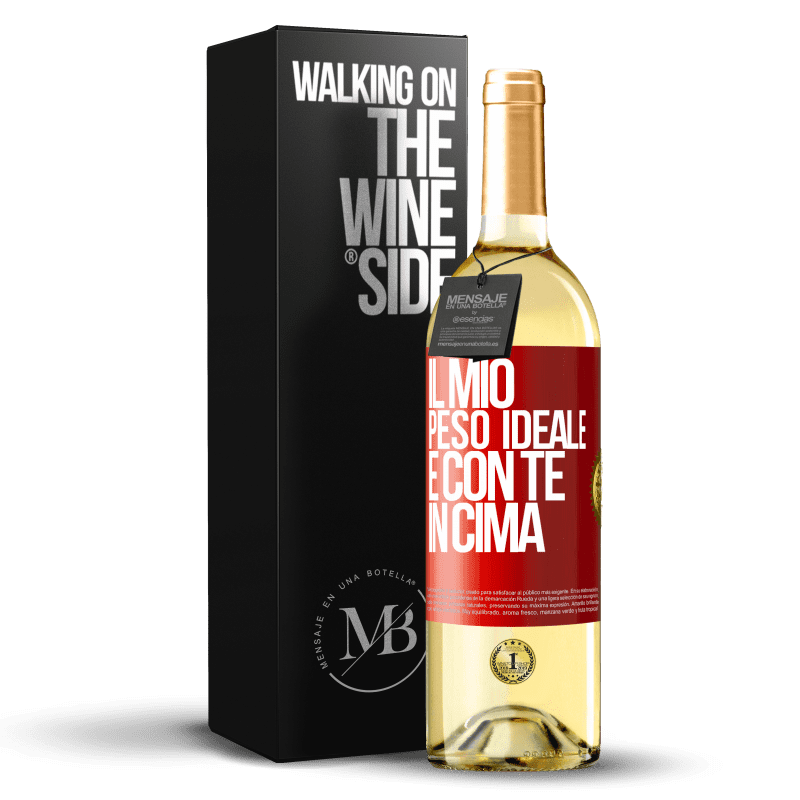 29,95 € Spedizione Gratuita | Vino bianco Edizione WHITE Il mio peso ideale è con te in cima Etichetta Rossa. Etichetta personalizzabile Vino giovane Raccogliere 2024 Verdejo