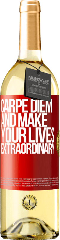29,95 € Бесплатная доставка | Белое вино Издание WHITE Carpe Diem и сделай свою жизнь необычайной Красная метка. Настраиваемая этикетка Молодое вино Урожай 2023 Verdejo