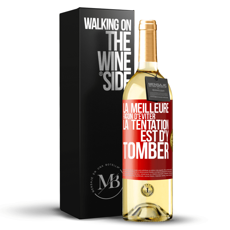 29,95 € Envoi gratuit | Vin blanc Édition WHITE La meilleure façon d'éviter la tentation est d'y tomber Étiquette Rouge. Étiquette personnalisable Vin jeune Récolte 2023 Verdejo