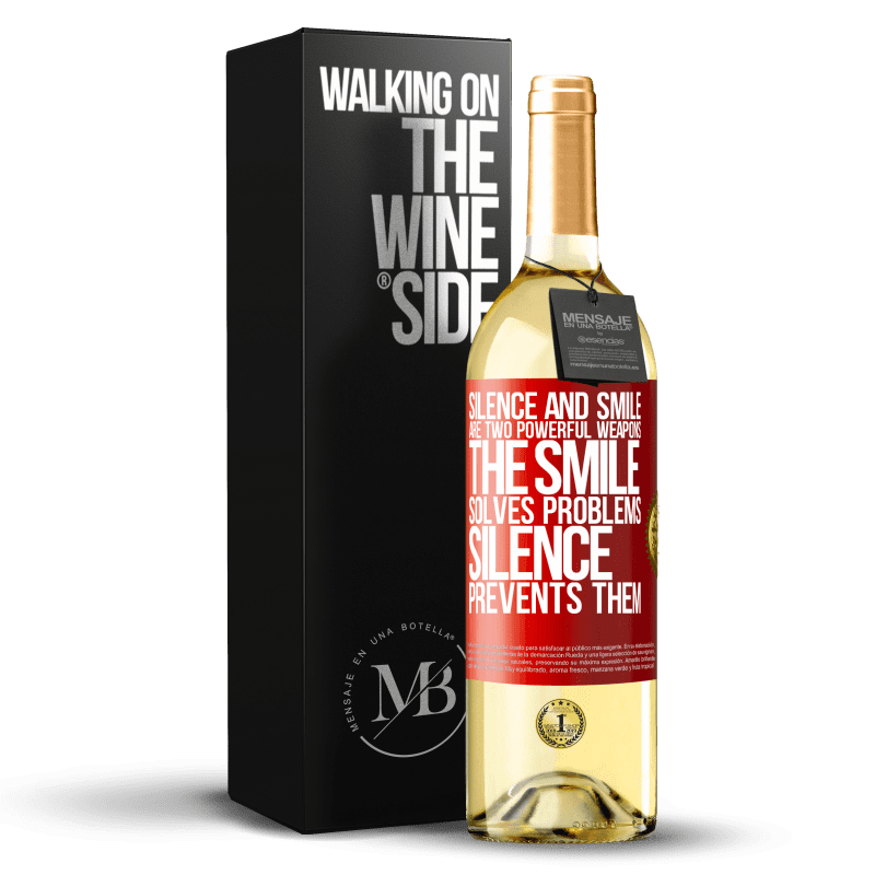 29,95 € Free Shipping | White Wine WHITE Edition Silence and smile are two powerful weapons. The smile solves problems, silence prevents them Red Label. Customizable label Young wine Harvest 2023 Verdejo