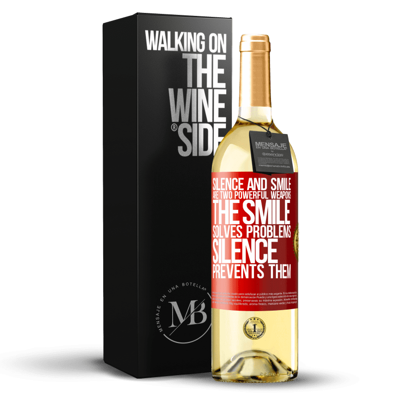 29,95 € Free Shipping | White Wine WHITE Edition Silence and smile are two powerful weapons. The smile solves problems, silence prevents them Red Label. Customizable label Young wine Harvest 2024 Verdejo