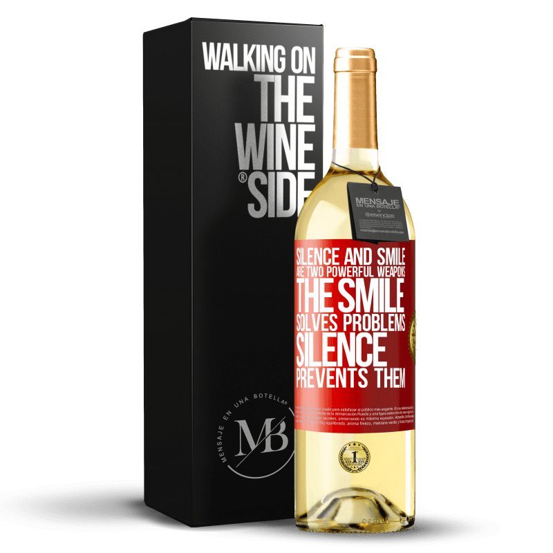 29,95 € Free Shipping | White Wine WHITE Edition Silence and smile are two powerful weapons. The smile solves problems, silence prevents them Red Label. Customizable label Young wine Harvest 2025 Verdejo