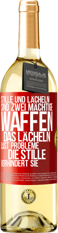 29,95 € | Weißwein WHITE Ausgabe Stille und Lächeln sind zwei mächtige Waffen. Das Lächeln löst Probleme, die Stille verhindert sie Rote Markierung. Anpassbares Etikett Junger Wein Ernte 2024 Verdejo