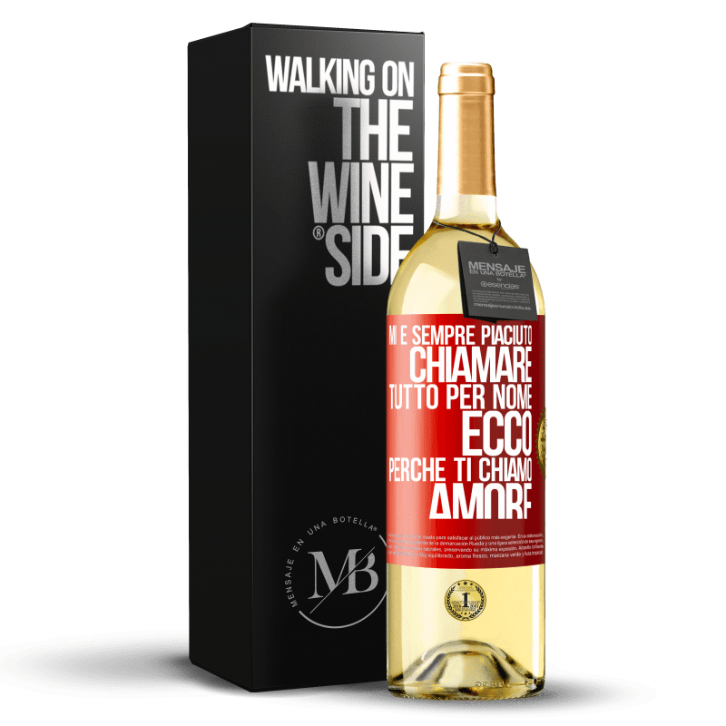 29,95 € Spedizione Gratuita | Vino bianco Edizione WHITE Mi è sempre piaciuto chiamare tutto per nome, ecco perché ti chiamo amore Etichetta Rossa. Etichetta personalizzabile Vino giovane Raccogliere 2024 Verdejo