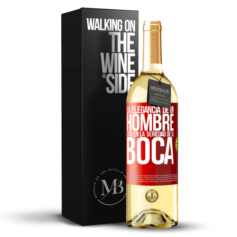 29,95 € Envío gratis | Vino Blanco Edición WHITE La elegancia de un hombre está en la seriedad de su boca Etiqueta Roja. Etiqueta personalizable Vino joven Cosecha 2024 Verdejo