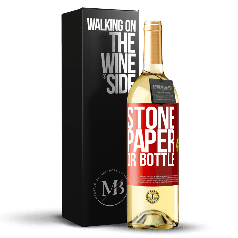 29,95 € 免费送货 | 白葡萄酒 WHITE版 石头，纸或瓶子 红色标签. 可自定义的标签 青年酒 收成 2023 Verdejo