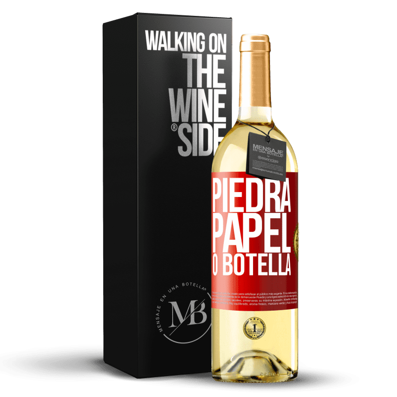 29,95 € Envío gratis | Vino Blanco Edición WHITE Piedra, papel o botella Etiqueta Roja. Etiqueta personalizable Vino joven Cosecha 2023 Verdejo
