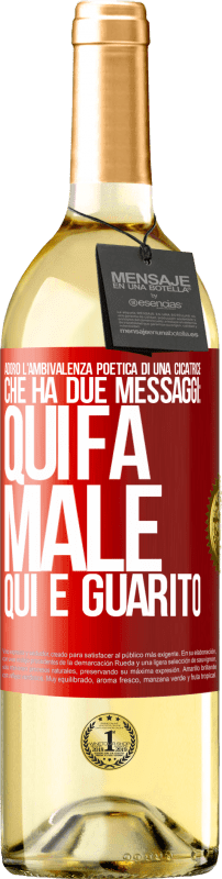 29,95 € | Vino bianco Edizione WHITE Adoro l'ambivalenza poetica di una cicatrice, che ha due messaggi: qui fa male, qui è guarito Etichetta Rossa. Etichetta personalizzabile Vino giovane Raccogliere 2025 Verdejo