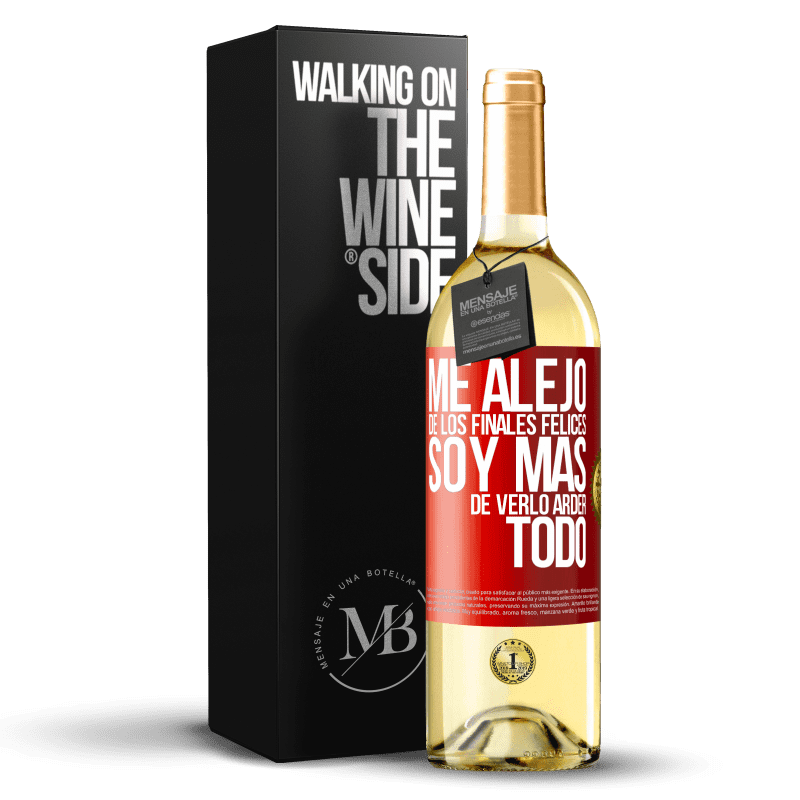 29,95 € Envío gratis | Vino Blanco Edición WHITE Me alejo de los finales felices, soy más de verlo arder todo Etiqueta Roja. Etiqueta personalizable Vino joven Cosecha 2024 Verdejo