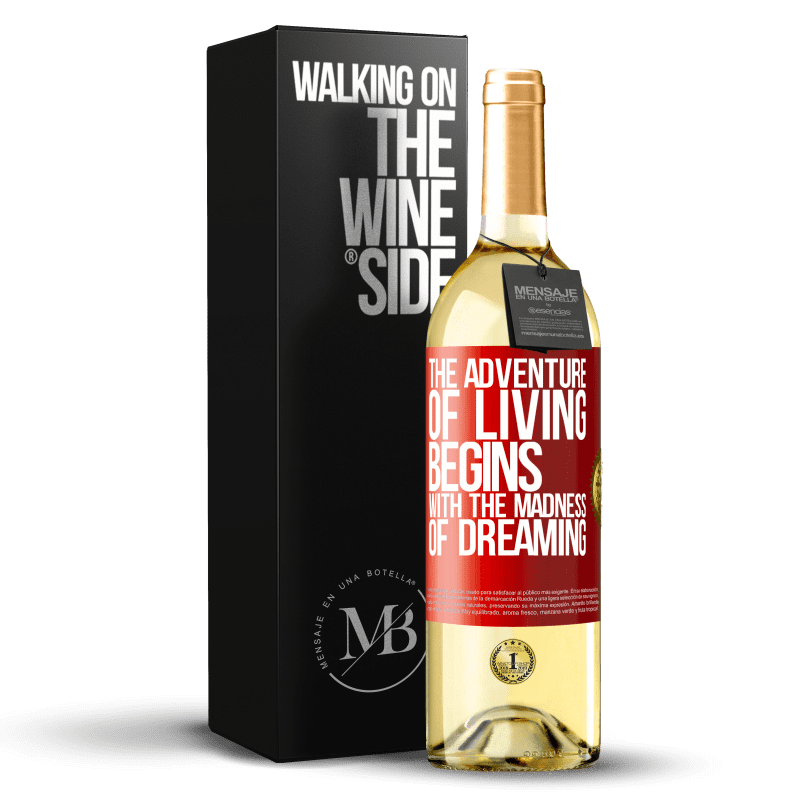 29,95 € 免费送货 | 白葡萄酒 WHITE版 生活的冒险始于梦想的疯狂 红色标签. 可自定义的标签 青年酒 收成 2023 Verdejo