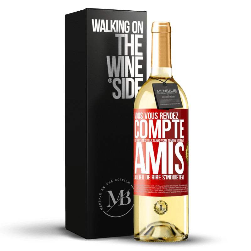 29,95 € Envoi gratuit | Vin blanc Édition WHITE Vous vous rendez compte que vous êtes vieux quand vous tombez et que vos amis, au lieu de rire, s'inquiètent Étiquette Rouge. Étiquette personnalisable Vin jeune Récolte 2024 Verdejo