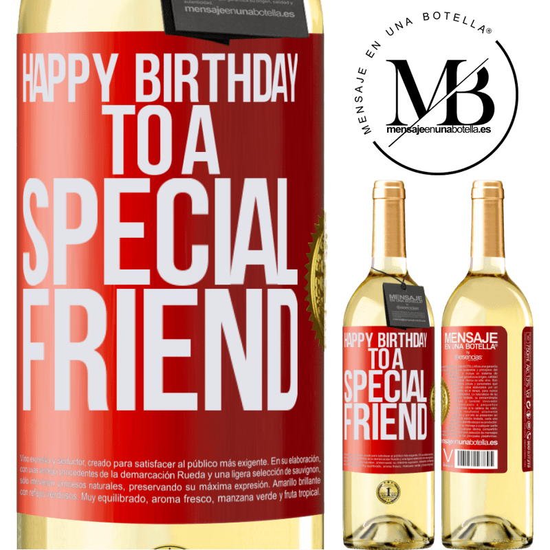 29,95 € Envoi gratuit | Vin blanc Édition WHITE Joyeux anniversaire à un ami spécial Étiquette Rouge. Étiquette personnalisable Vin jeune Récolte 2022 Verdejo