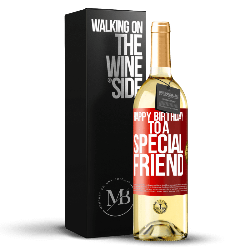29,95 € Envoi gratuit | Vin blanc Édition WHITE Joyeux anniversaire à un ami spécial Étiquette Rouge. Étiquette personnalisable Vin jeune Récolte 2022 Verdejo