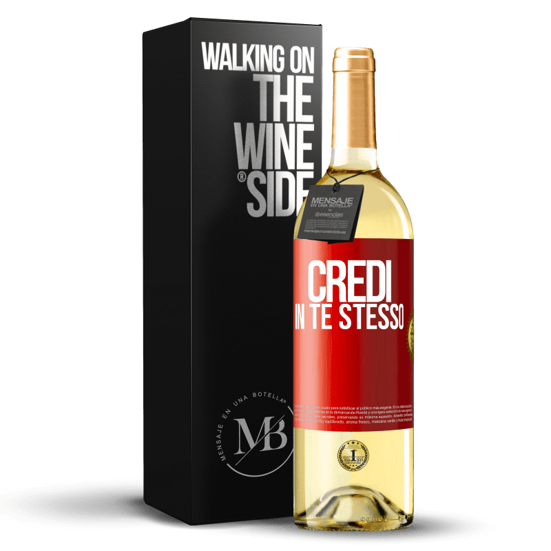 29,95 € Spedizione Gratuita | Vino bianco Edizione WHITE Credi in te stesso Etichetta Rossa. Etichetta personalizzabile Vino giovane Raccogliere 2023 Verdejo