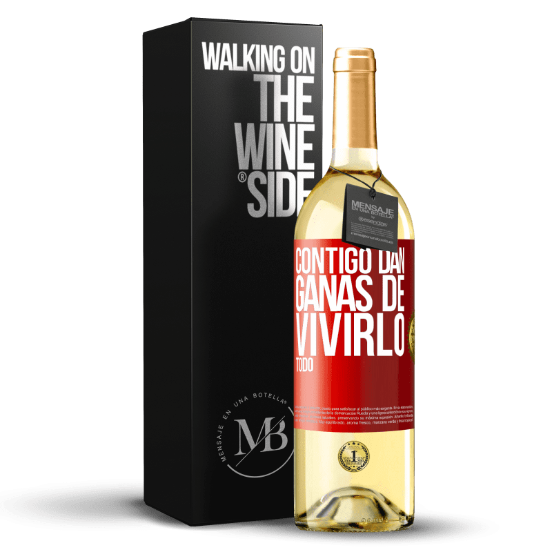 29,95 € Envío gratis | Vino Blanco Edición WHITE Contigo dan ganas de vivirlo todo Etiqueta Roja. Etiqueta personalizable Vino joven Cosecha 2024 Verdejo