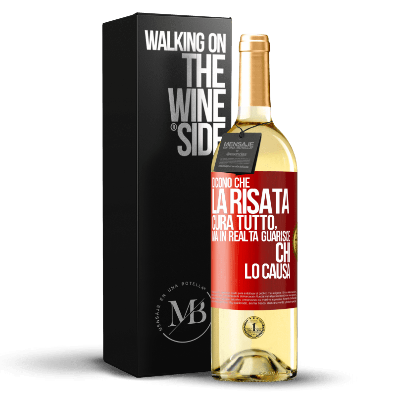 29,95 € Spedizione Gratuita | Vino bianco Edizione WHITE Dicono che la risata cura tutto, ma in realtà guarisce chi lo causa Etichetta Rossa. Etichetta personalizzabile Vino giovane Raccogliere 2023 Verdejo