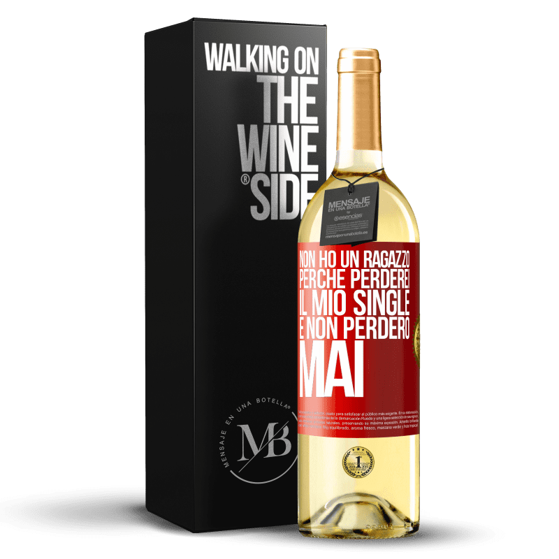 29,95 € Spedizione Gratuita | Vino bianco Edizione WHITE Non ho un ragazzo perché perderei il mio single e non perderò mai Etichetta Rossa. Etichetta personalizzabile Vino giovane Raccogliere 2024 Verdejo