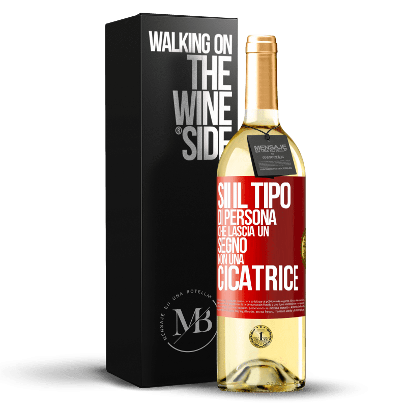 29,95 € Spedizione Gratuita | Vino bianco Edizione WHITE Sii il tipo di persona che lascia un segno, non una cicatrice Etichetta Rossa. Etichetta personalizzabile Vino giovane Raccogliere 2023 Verdejo