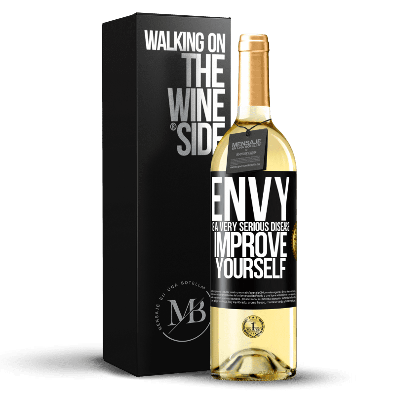 29,95 € Free Shipping | White Wine WHITE Edition Envy is a very serious disease, improve yourself Black Label. Customizable label Young wine Harvest 2025 Verdejo
