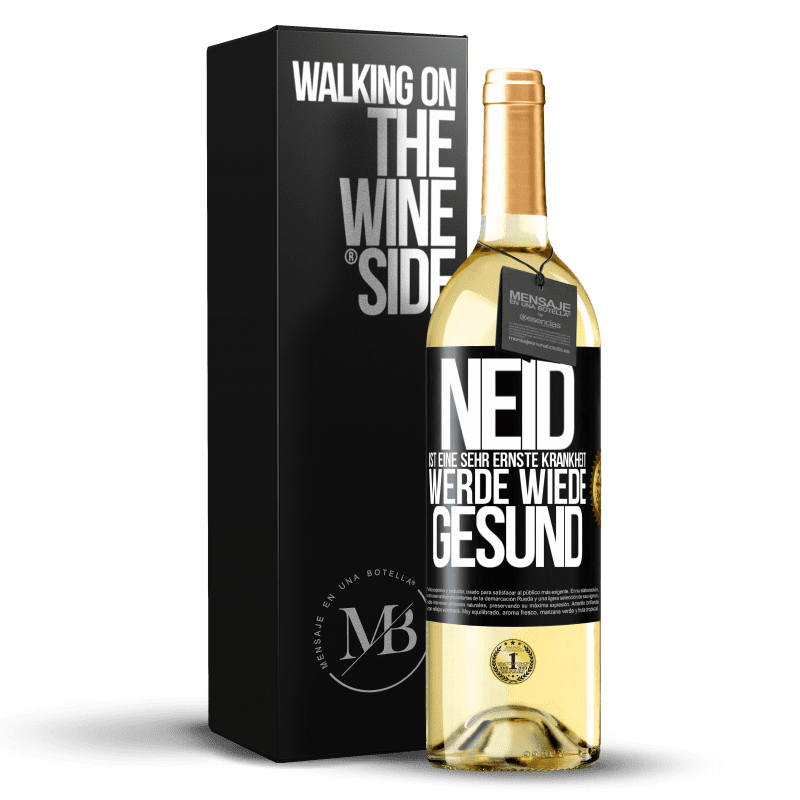 29,95 € Kostenloser Versand | Weißwein WHITE Ausgabe Neid ist eine sehr ernste Krankheit, werde wiede gesund Schwarzes Etikett. Anpassbares Etikett Junger Wein Ernte 2023 Verdejo