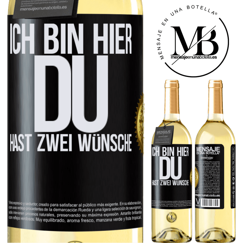 29,95 € Kostenloser Versand | Weißwein WHITE Ausgabe Ich bin hier. Du hast zwei Wünsche Schwarzes Etikett. Anpassbares Etikett Junger Wein Ernte 2024 Verdejo