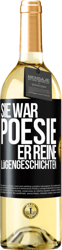 29,95 € | Weißwein WHITE Ausgabe Sie war Poesie, er reine Lügengeschichten Schwarzes Etikett. Anpassbares Etikett Junger Wein Ernte 2024 Verdejo