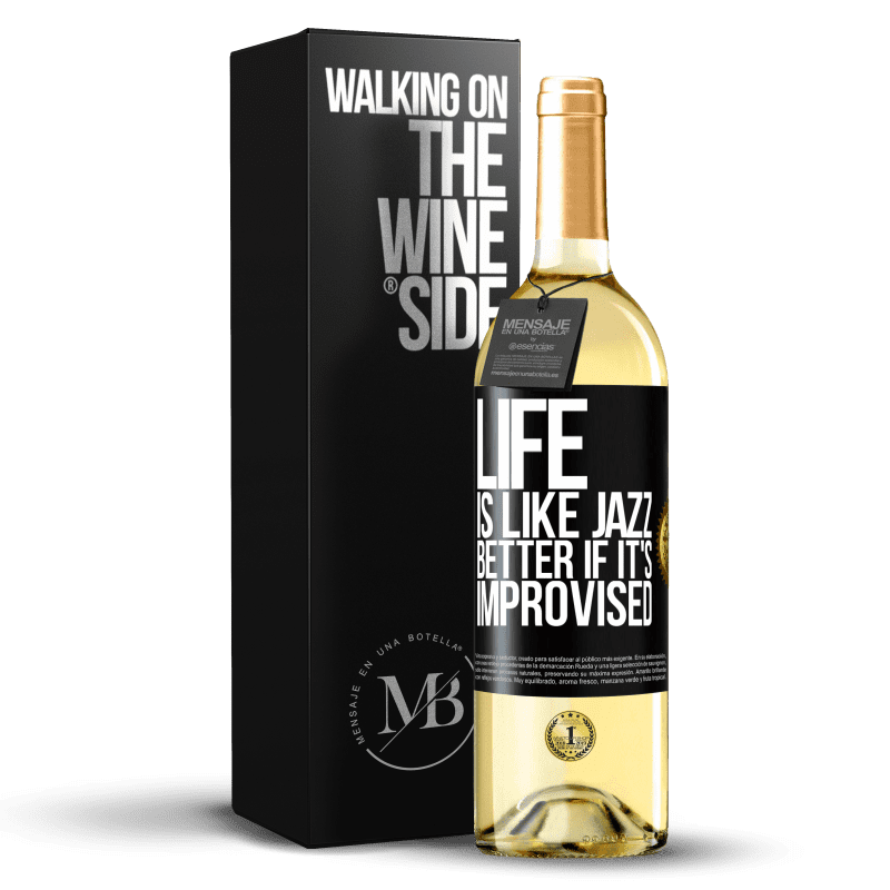 29,95 € Бесплатная доставка | Белое вино Издание WHITE Жизнь как джаз ... лучше, если она импровизирована Черная метка. Настраиваемая этикетка Молодое вино Урожай 2023 Verdejo