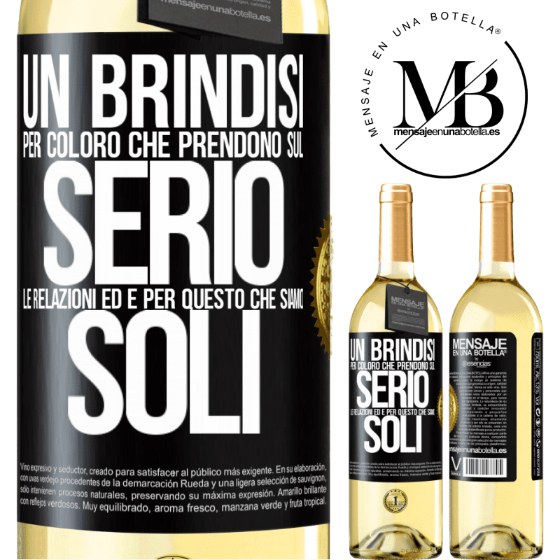 29,95 € Spedizione Gratuita | Vino bianco Edizione WHITE Un brindisi per coloro che prendono sul serio le relazioni ed è per questo che siamo soli Etichetta Nera. Etichetta personalizzabile Vino giovane Raccogliere 2023 Verdejo