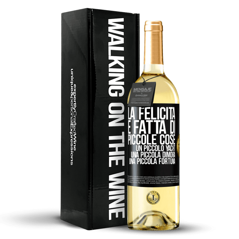 29,95 € Spedizione Gratuita | Vino bianco Edizione WHITE La felicità è fatta di piccole cose: un piccolo yacht, una piccola dimora, una piccola fortuna Etichetta Nera. Etichetta personalizzabile Vino giovane Raccogliere 2024 Verdejo