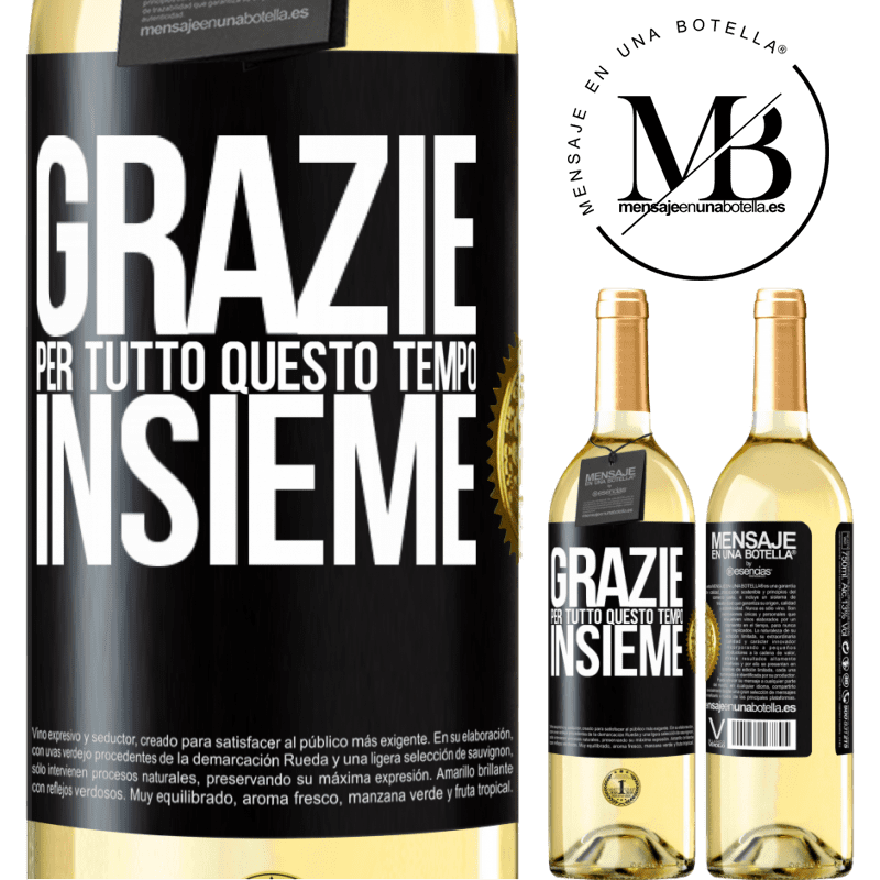 29,95 € Spedizione Gratuita | Vino bianco Edizione WHITE Grazie per tutto questo tempo insieme Etichetta Nera. Etichetta personalizzabile Vino giovane Raccogliere 2023 Verdejo