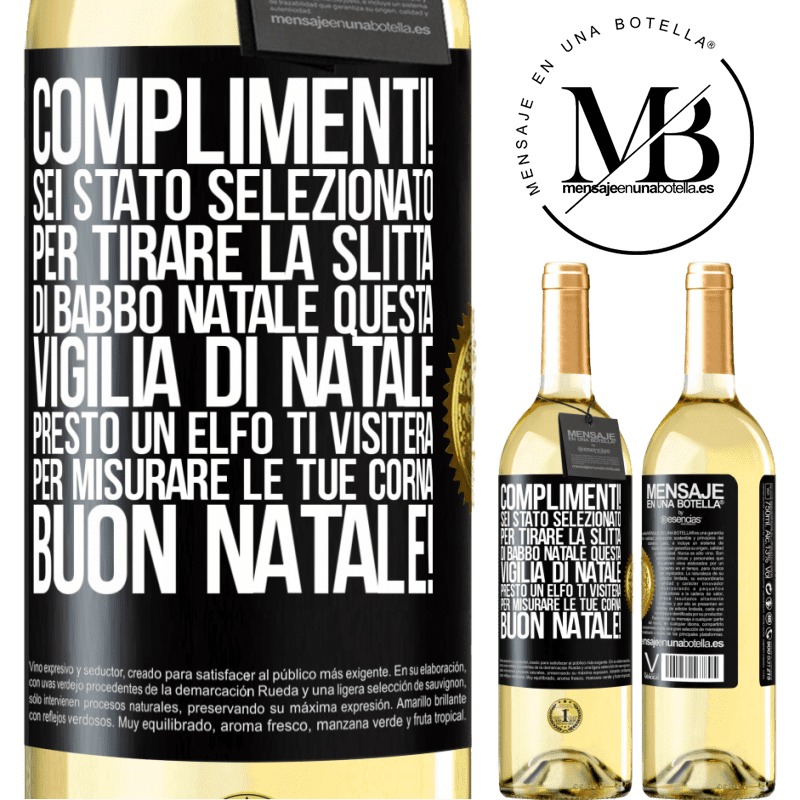 29,95 € Spedizione Gratuita | Vino bianco Edizione WHITE Complimenti! Sei stato selezionato per tirare la slitta di Babbo Natale questa vigilia di Natale. Presto un elfo ti visiterà Etichetta Nera. Etichetta personalizzabile Vino giovane Raccogliere 2025 Verdejo