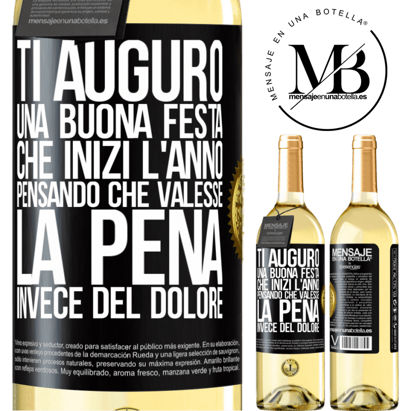 29,95 € Spedizione Gratuita | Vino bianco Edizione WHITE Ti auguro una buona festa, che inizi l'anno pensando che valesse la pena invece del dolore Etichetta Nera. Etichetta personalizzabile Vino giovane Raccogliere 2023 Verdejo