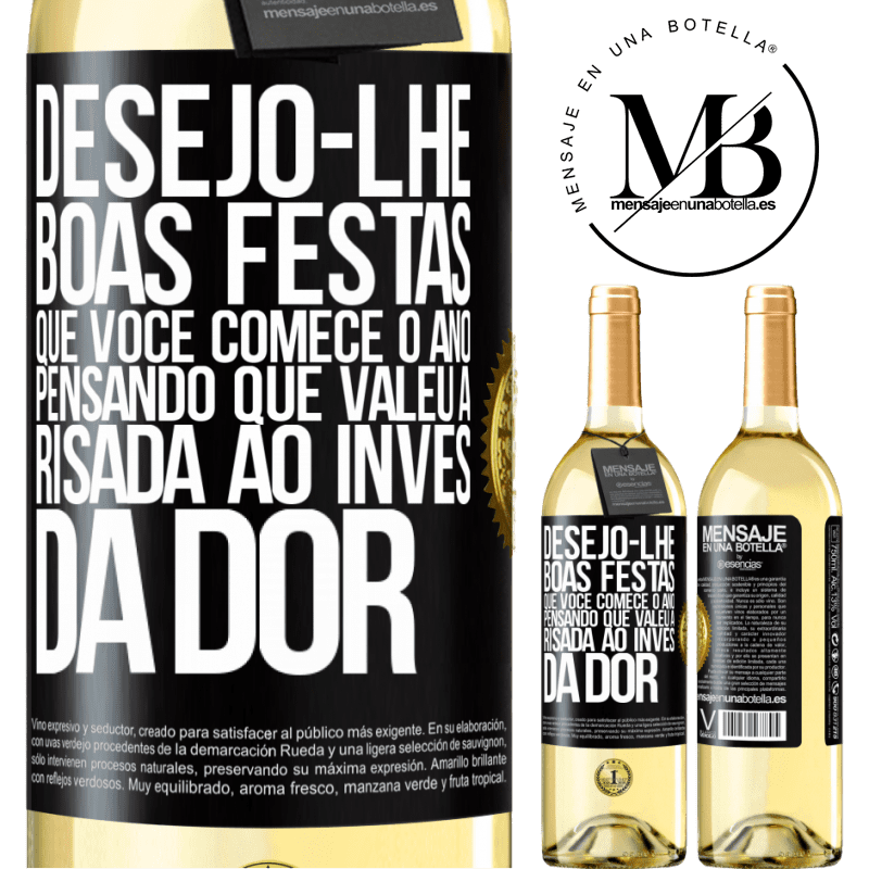 29,95 € Envio grátis | Vinho branco Edição WHITE Desejo-lhe boas festas, que você comece o ano pensando que valeu a risada ao invés da dor Etiqueta Preta. Etiqueta personalizável Vinho jovem Colheita 2023 Verdejo