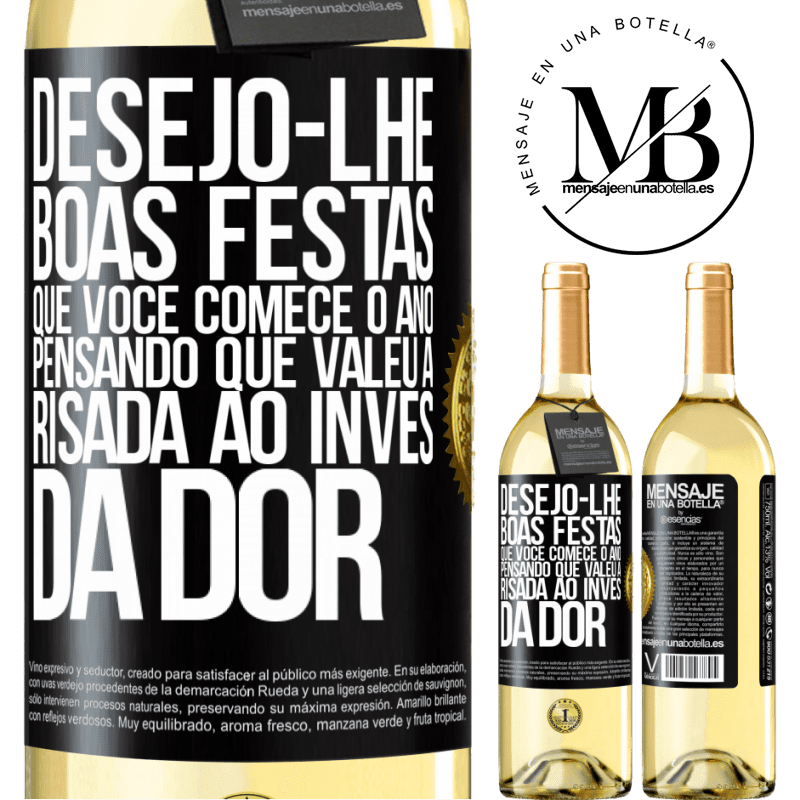 29,95 € Envio grátis | Vinho branco Edição WHITE Desejo-lhe boas festas, que você comece o ano pensando que valeu a risada ao invés da dor Etiqueta Preta. Etiqueta personalizável Vinho jovem Colheita 2025 Verdejo