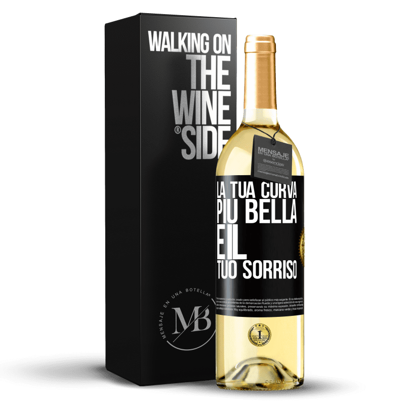 29,95 € Spedizione Gratuita | Vino bianco Edizione WHITE La tua curva più bella è il tuo sorriso Etichetta Nera. Etichetta personalizzabile Vino giovane Raccogliere 2024 Verdejo